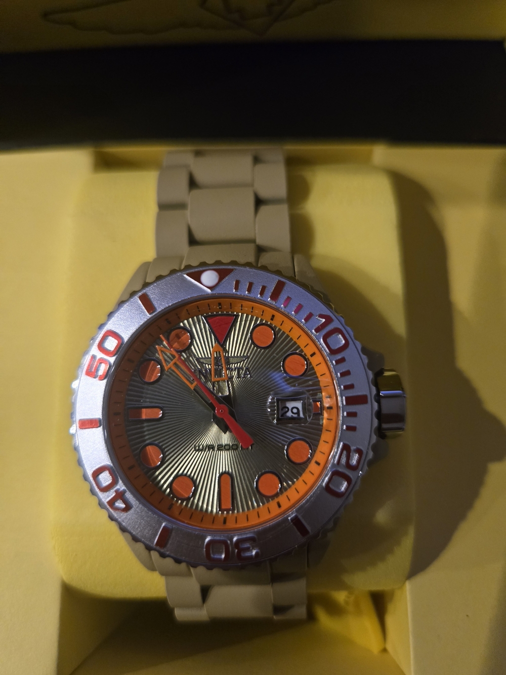 Invicta Men's Silver and Orange Sport Dive Watch